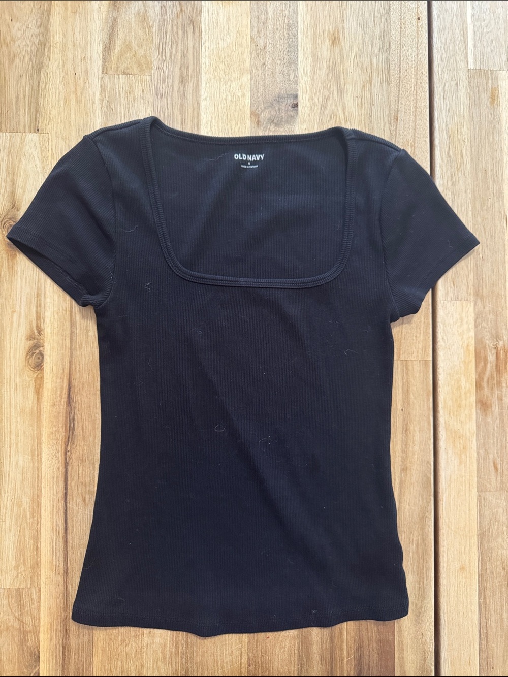 Old Navy Black Square-Neck Short Sleeve Tee - Ribbed Knit